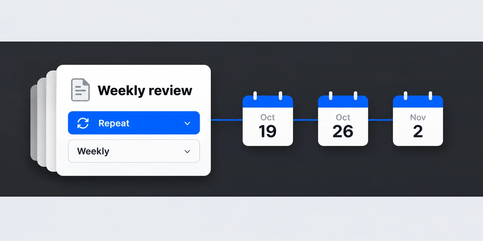 Weekly review template Repeat setting with a weekly sequence of creation dates