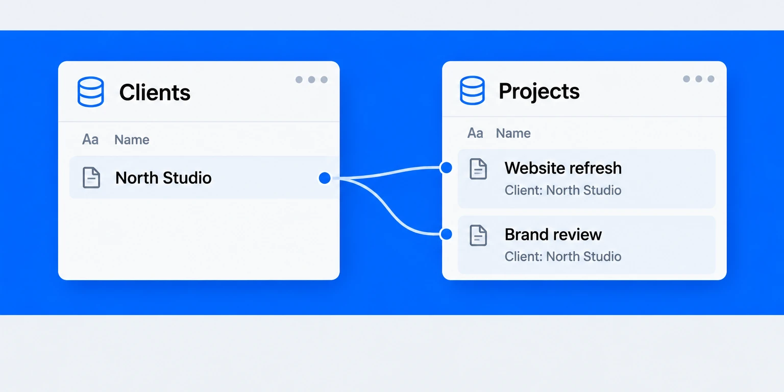 North Studio client record connected to Website refresh and Brand review project records
