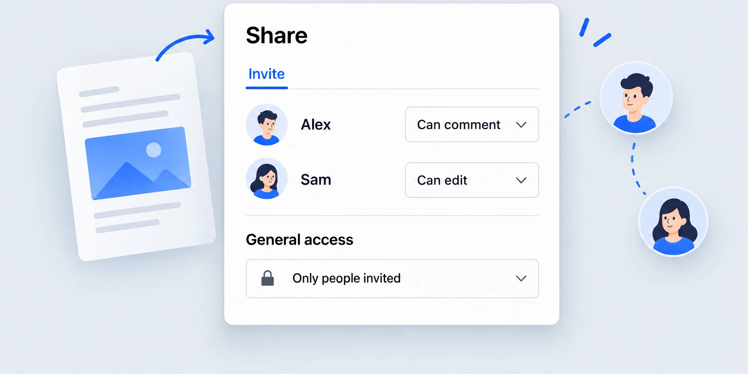 Share panel with Can comment and Can edit roles and Only people invited access